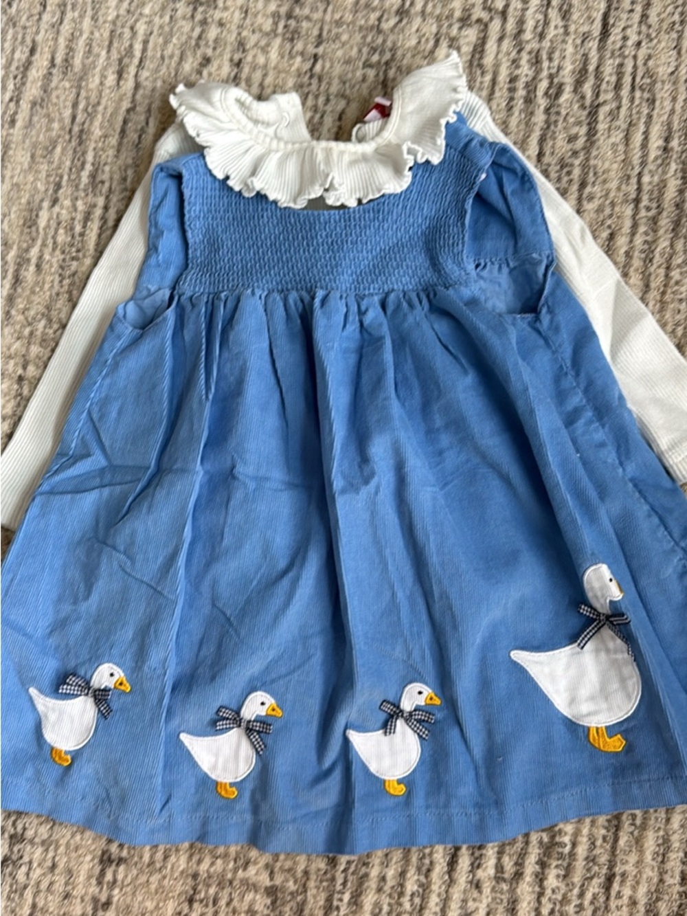 Trotters Blue Dress with White Collar and Duck Appliqués